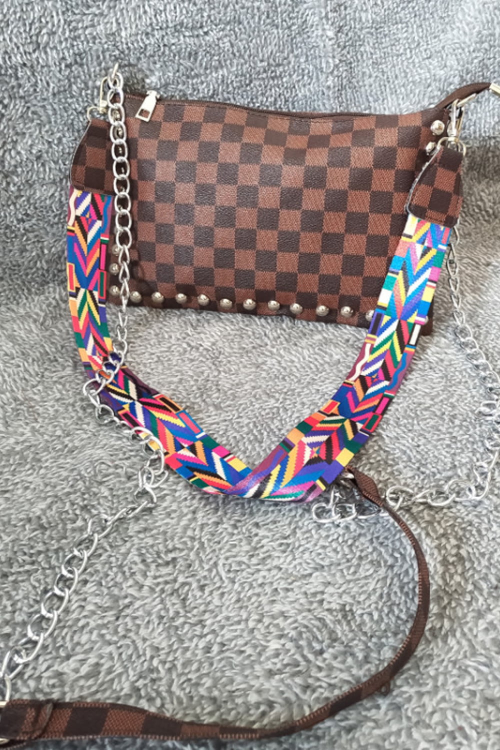 Checkered Studded Shoulder Bag