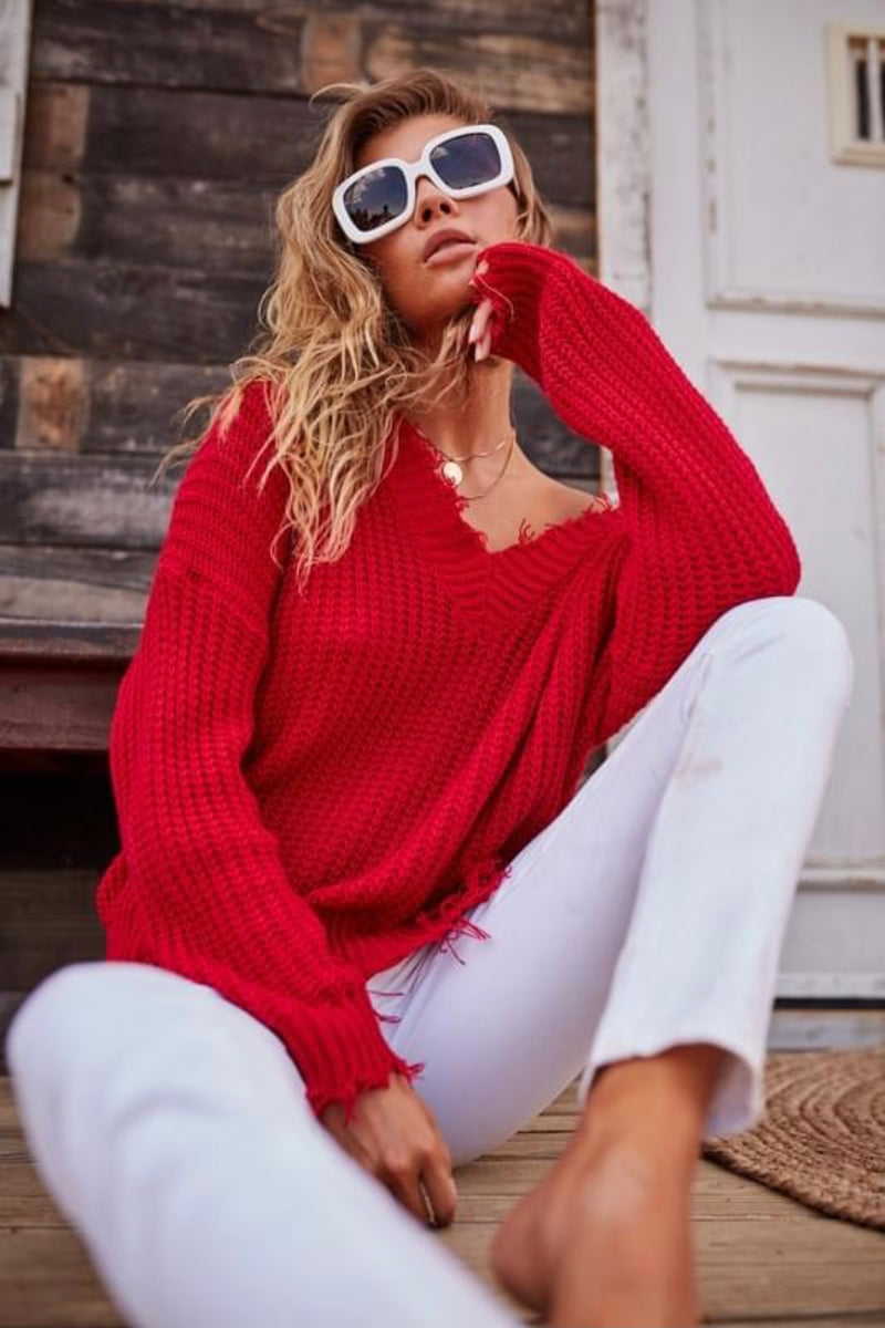 Seeing Red Frayed Sweater