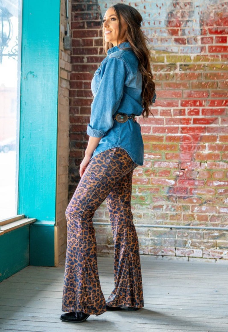 Leopard Sequin Flare Pants