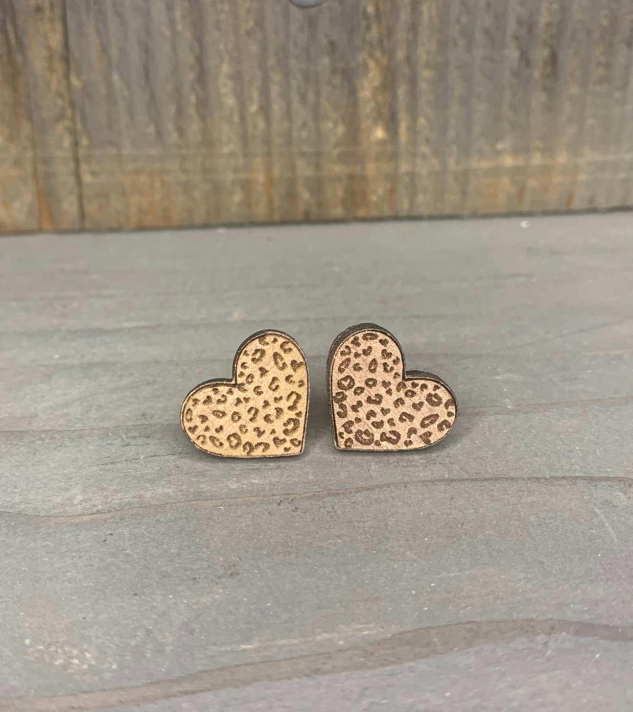 Wood Carved Heart Studs