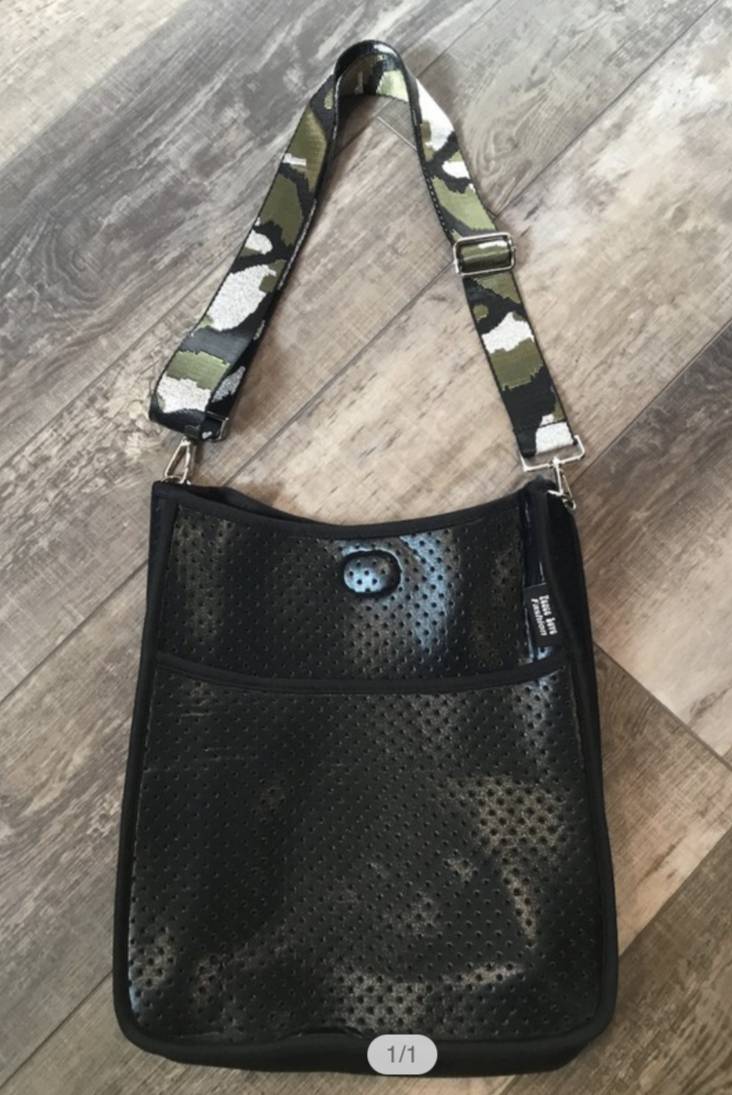 Black Metallic Neoprene Messenger Bag