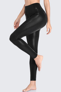 Black Liquid Metallic Workout Leggings With Pocket