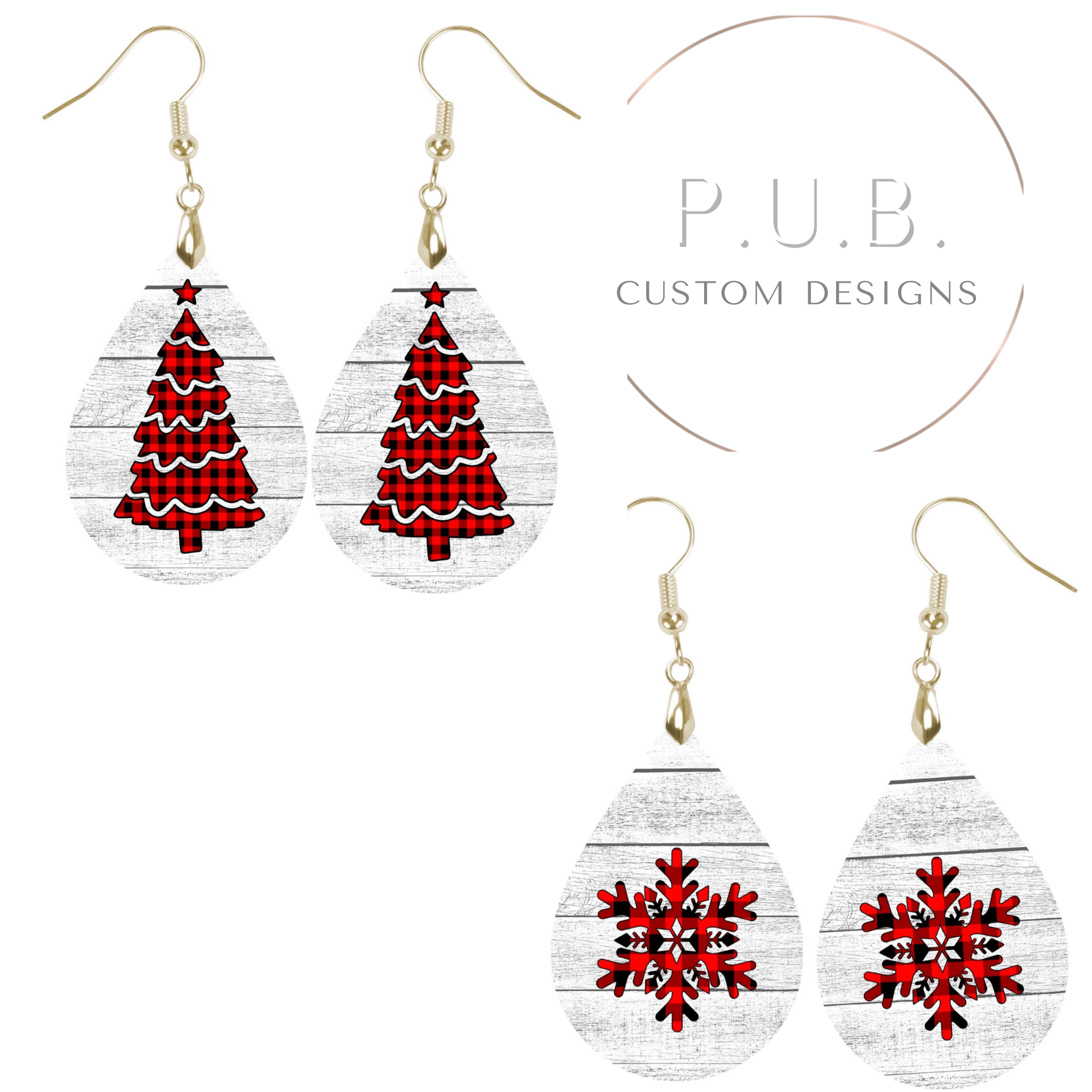 Christmas Plaid & Wood Earrings