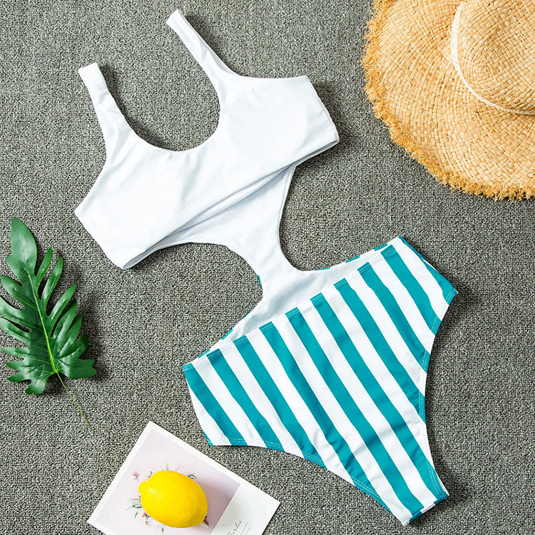 White & Blue Stripes One-Piece