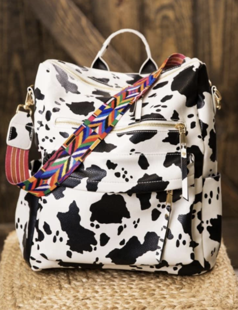 Cow Print Convertible Backpack Bag