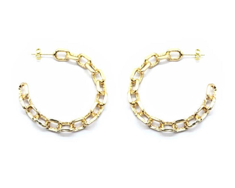 Gold Chunky Chain Link Hoop Earrings