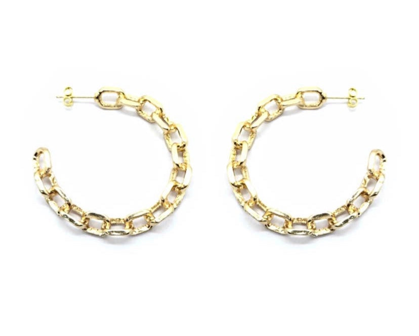 Gold Chunky Chain Link Hoop Earrings