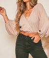 Long Sleeve Surplice V-Neck Knit Crop Top