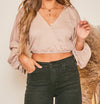 Long Sleeve Surplice V-Neck Knit Crop Top