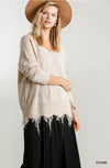 Long Sleeve Frayed Knit Sweater