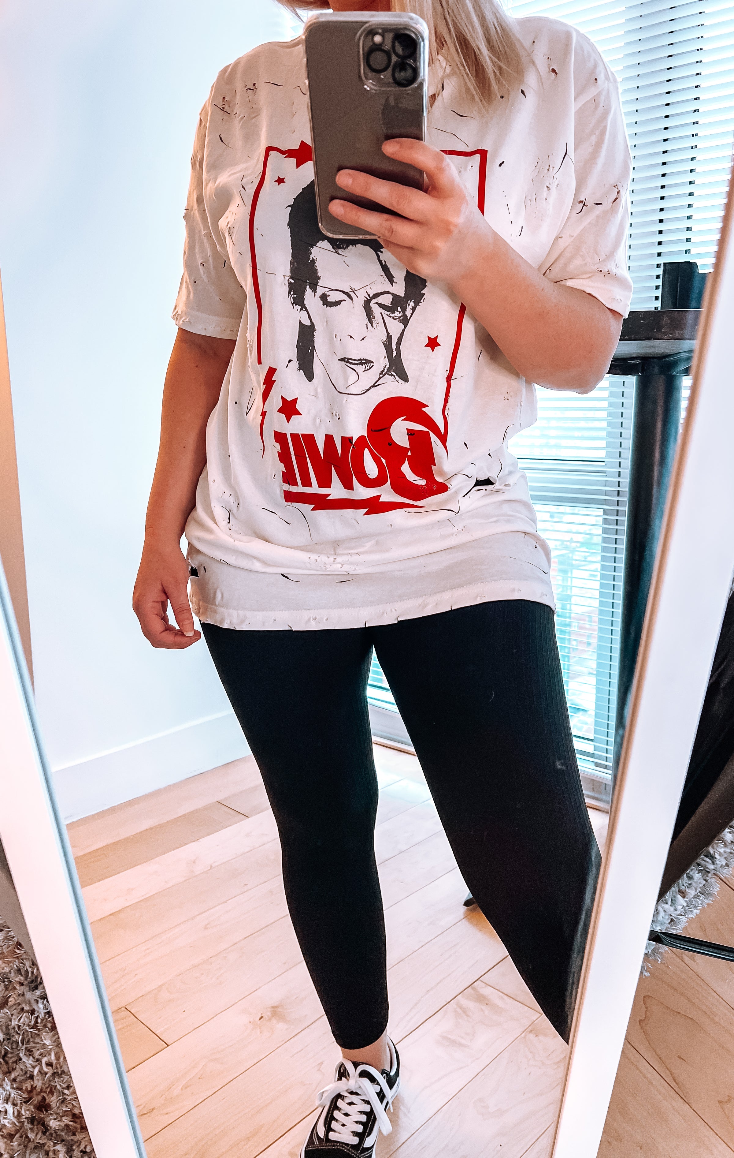 Oversized Distressed Paint Splattered David Bowie Tee