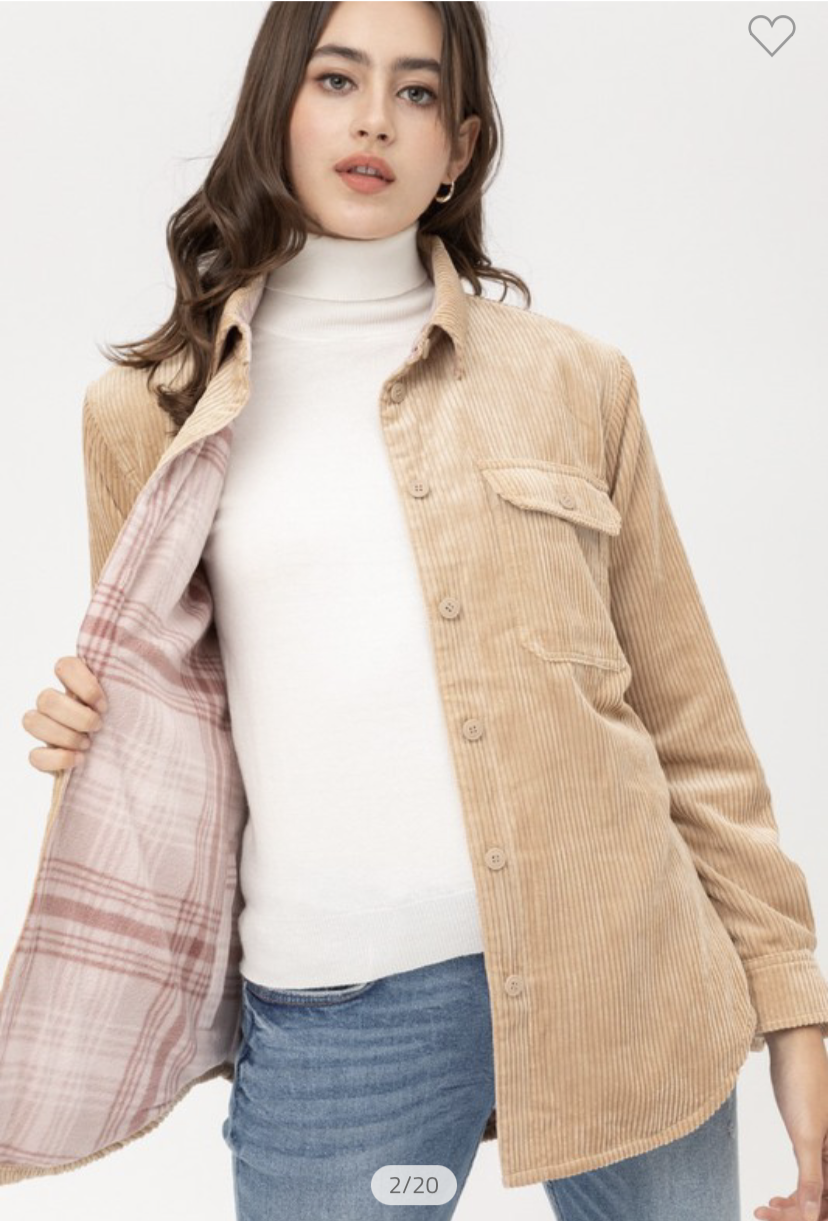 Corduroy Checkered Reversible Button Down Jacket
