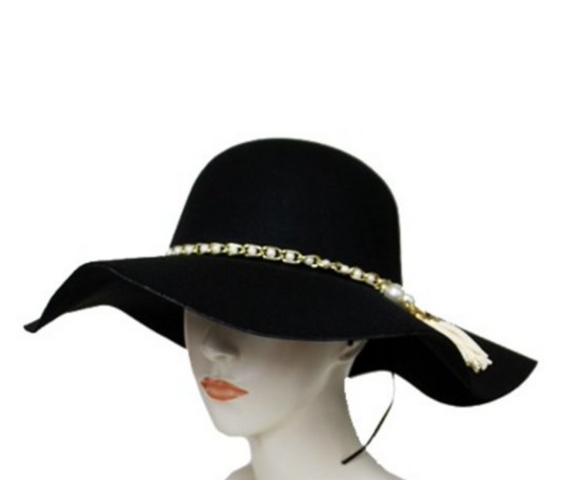 Black & Pearls Floppy Hat