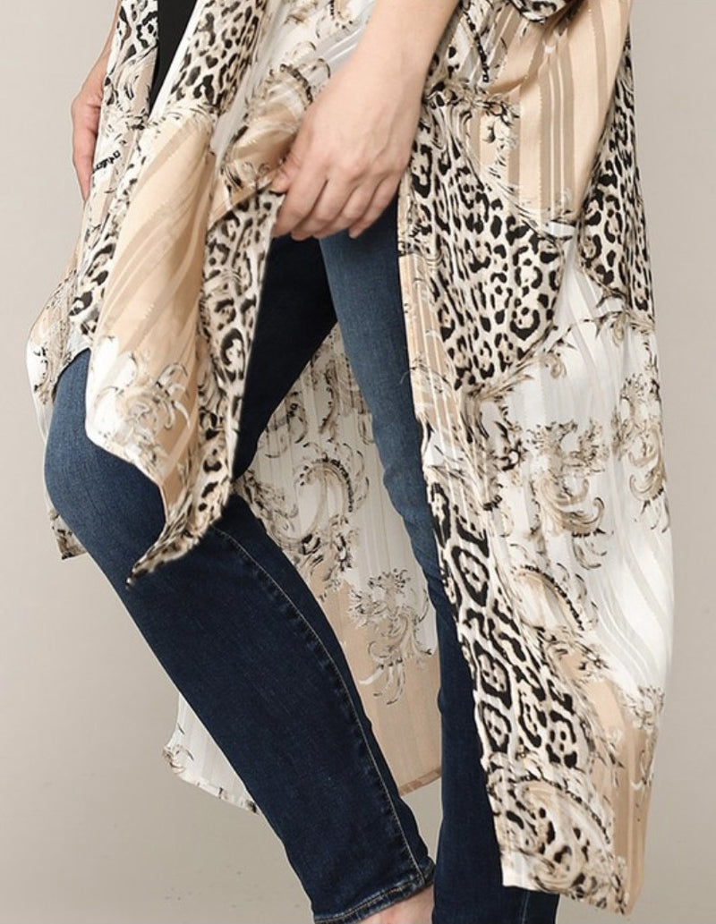 Animal Printed Gold Lurex Chiffon Kimono