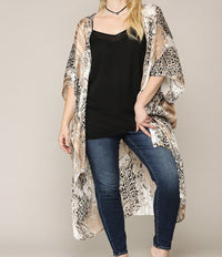 Animal Printed Gold Lurex Chiffon Kimono