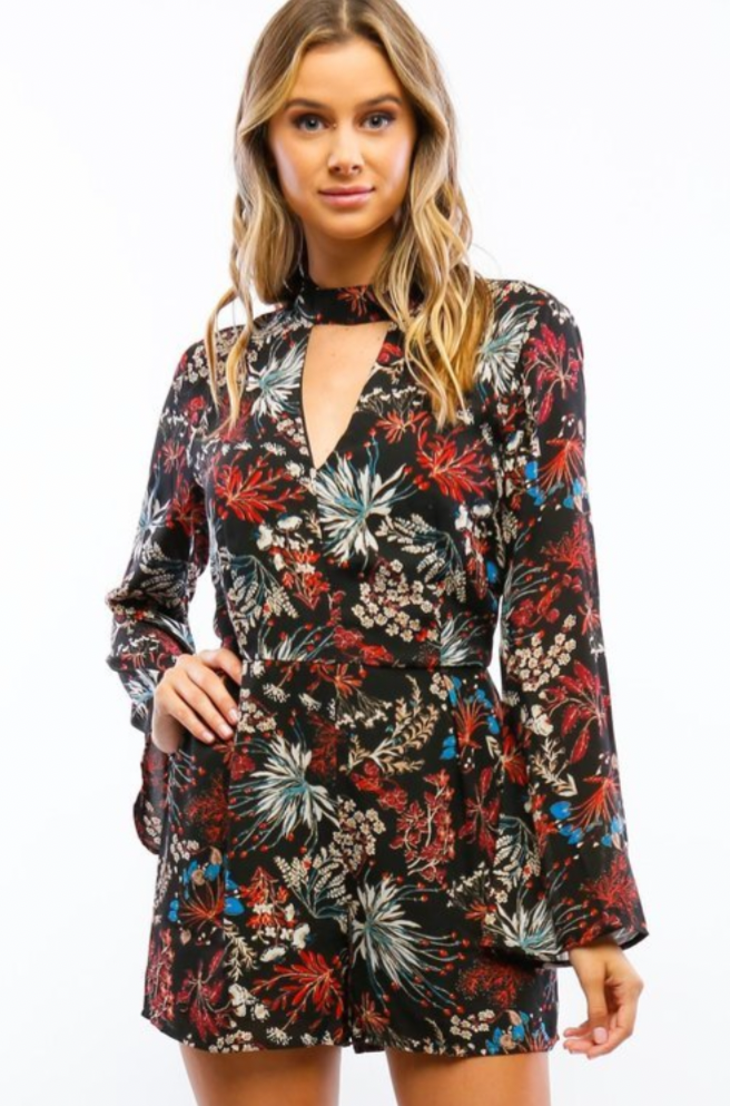 Floral Print Chiffon Romper