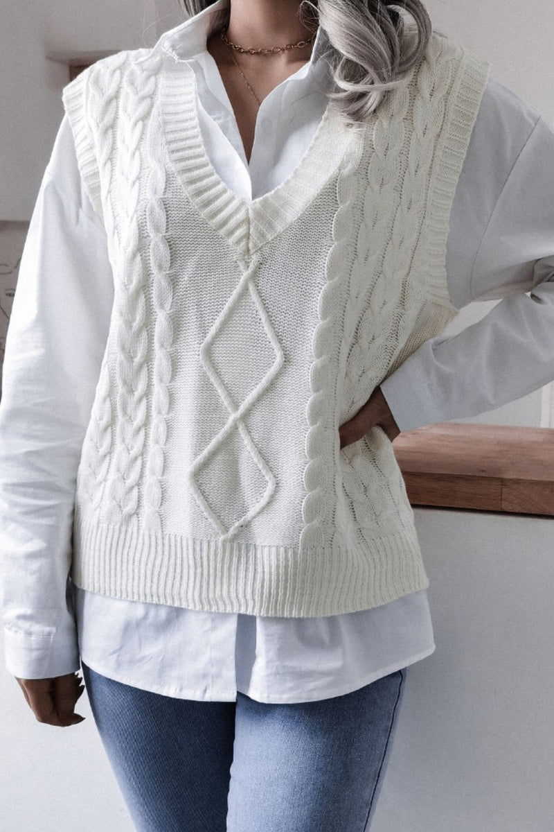 Janis Cable-Knit V-Neck Sweater Vest