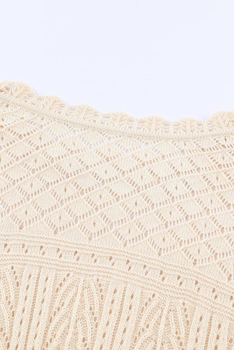 Openwork Scalloped Trim Knit Top