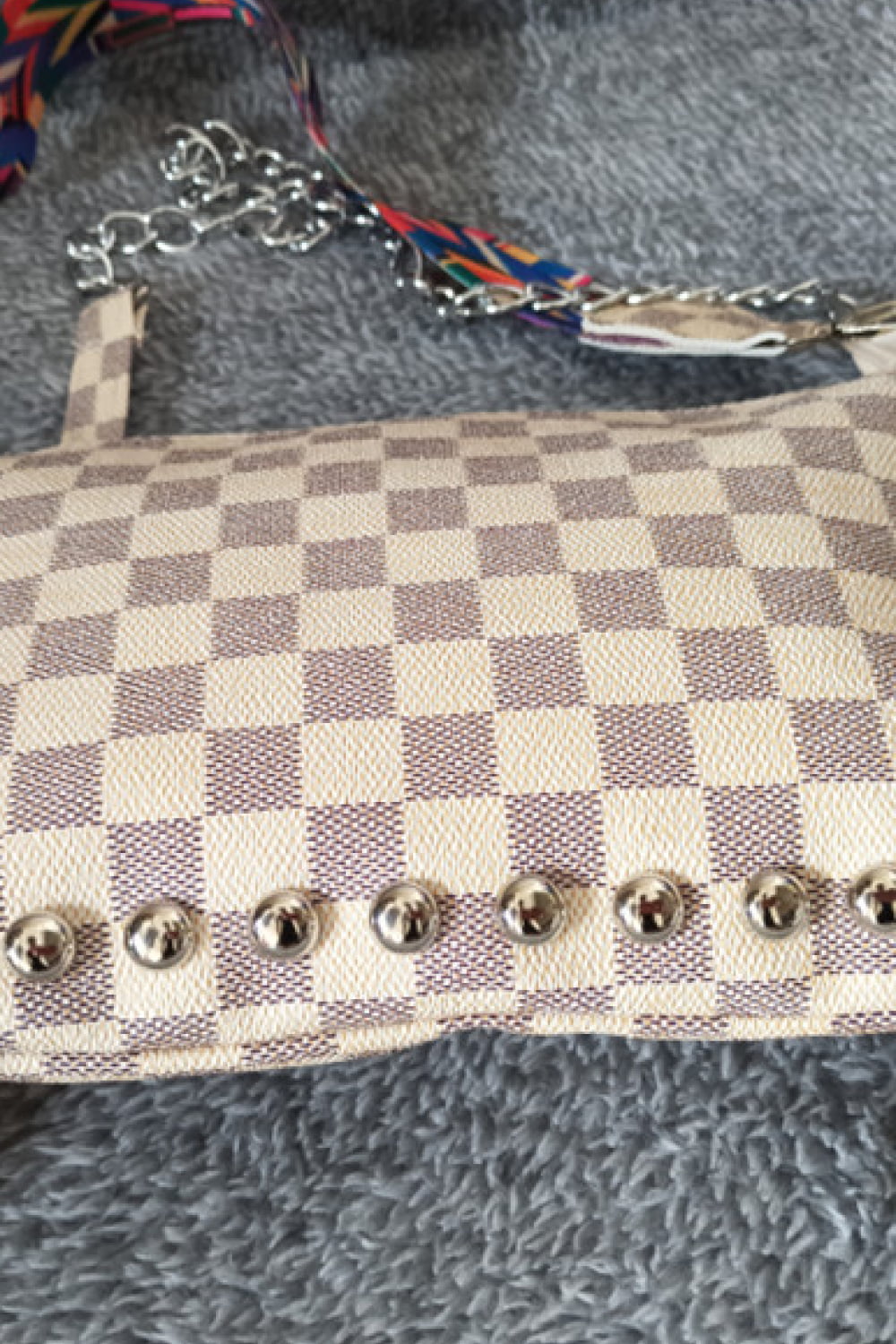 Checkered Studded Shoulder Bag