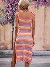 Striped Tie Shoulder Split Cover Up Dress