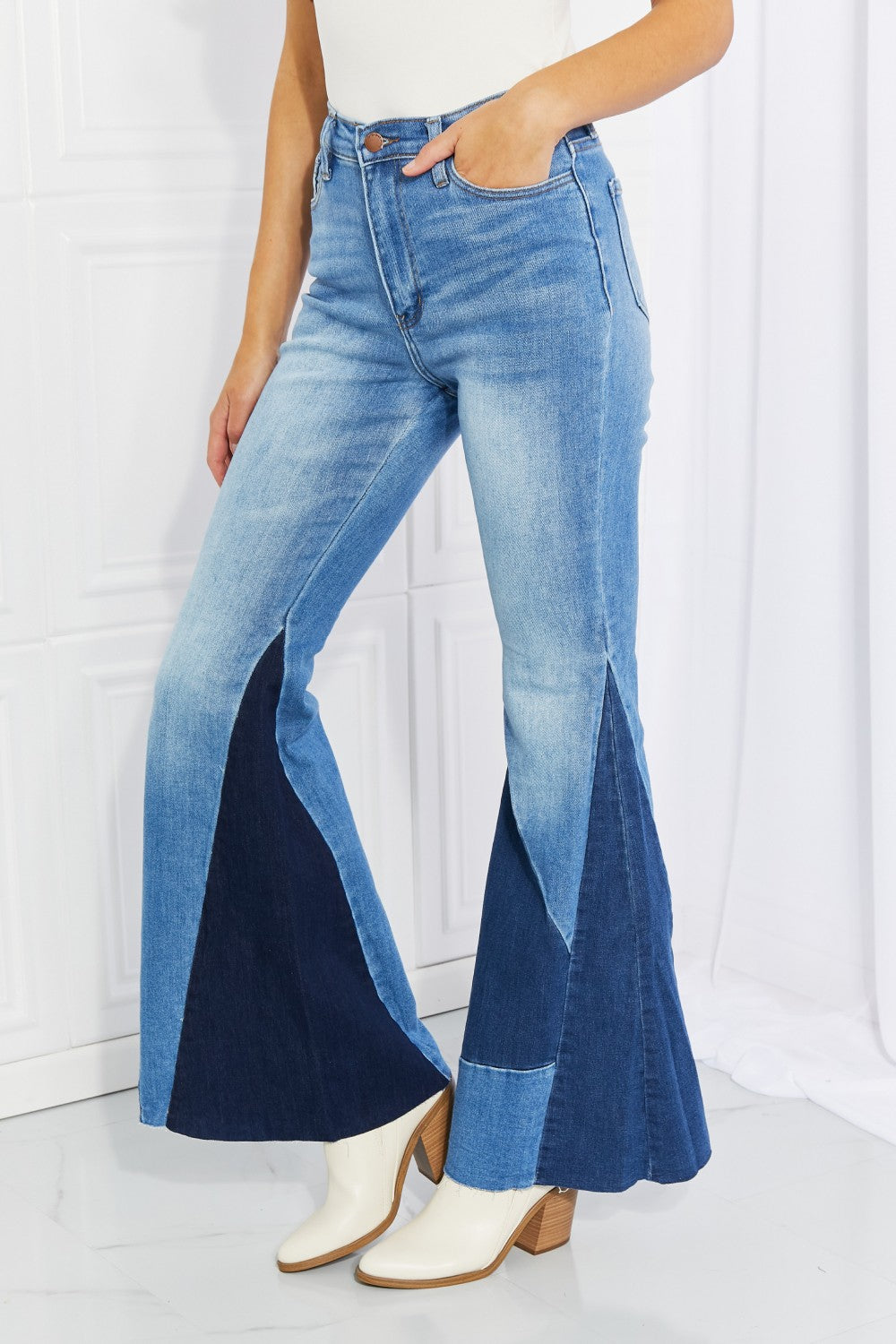 Vibrant Sienna Color Block Flare Jeans