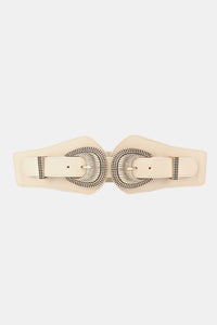 Shell Double Buckle Elastic Wide Belt