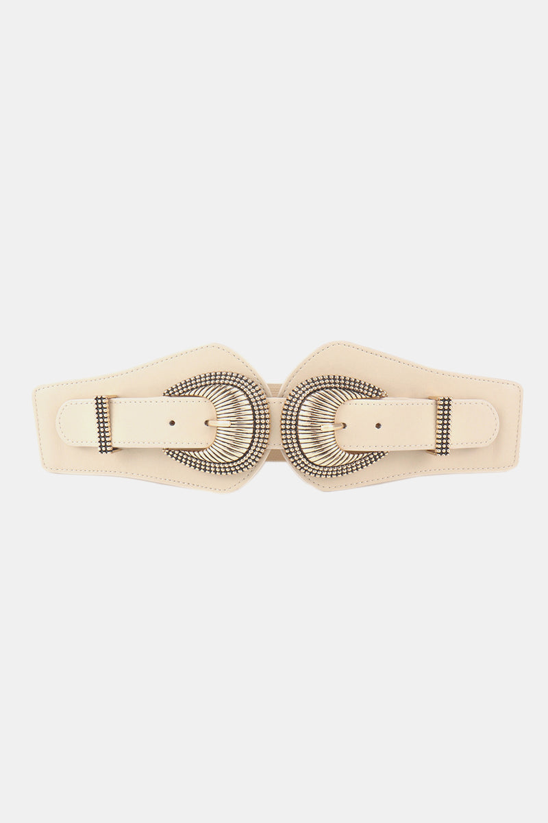 Shell Double Buckle Elastic Wide Belt