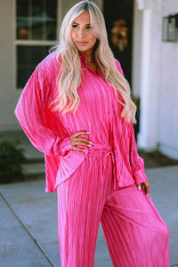 Barbie Girl Pleated Button Up Shirt and Wide-Leg Pants Set