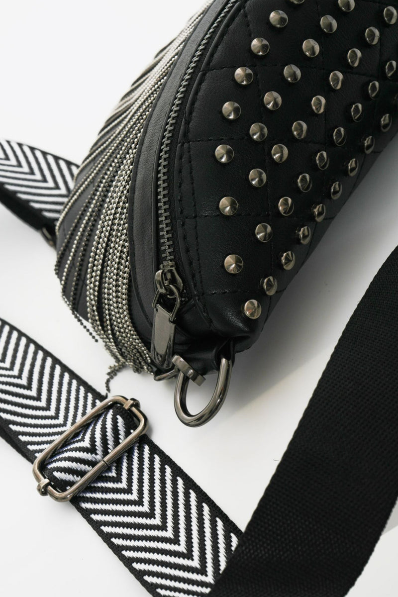 Faux Leather Studded Sling Bag with Fringes