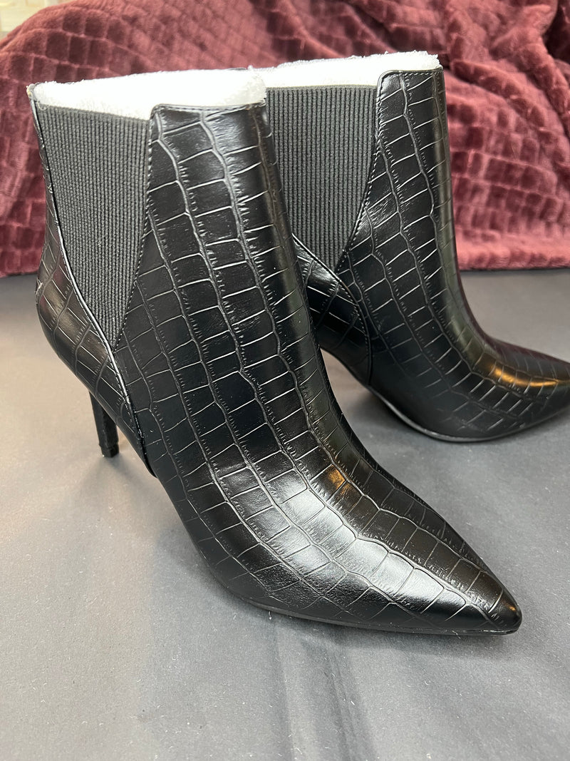 Black Croc Heeled Booties