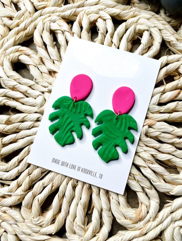 Clay Hot Pink Leaf Dangles