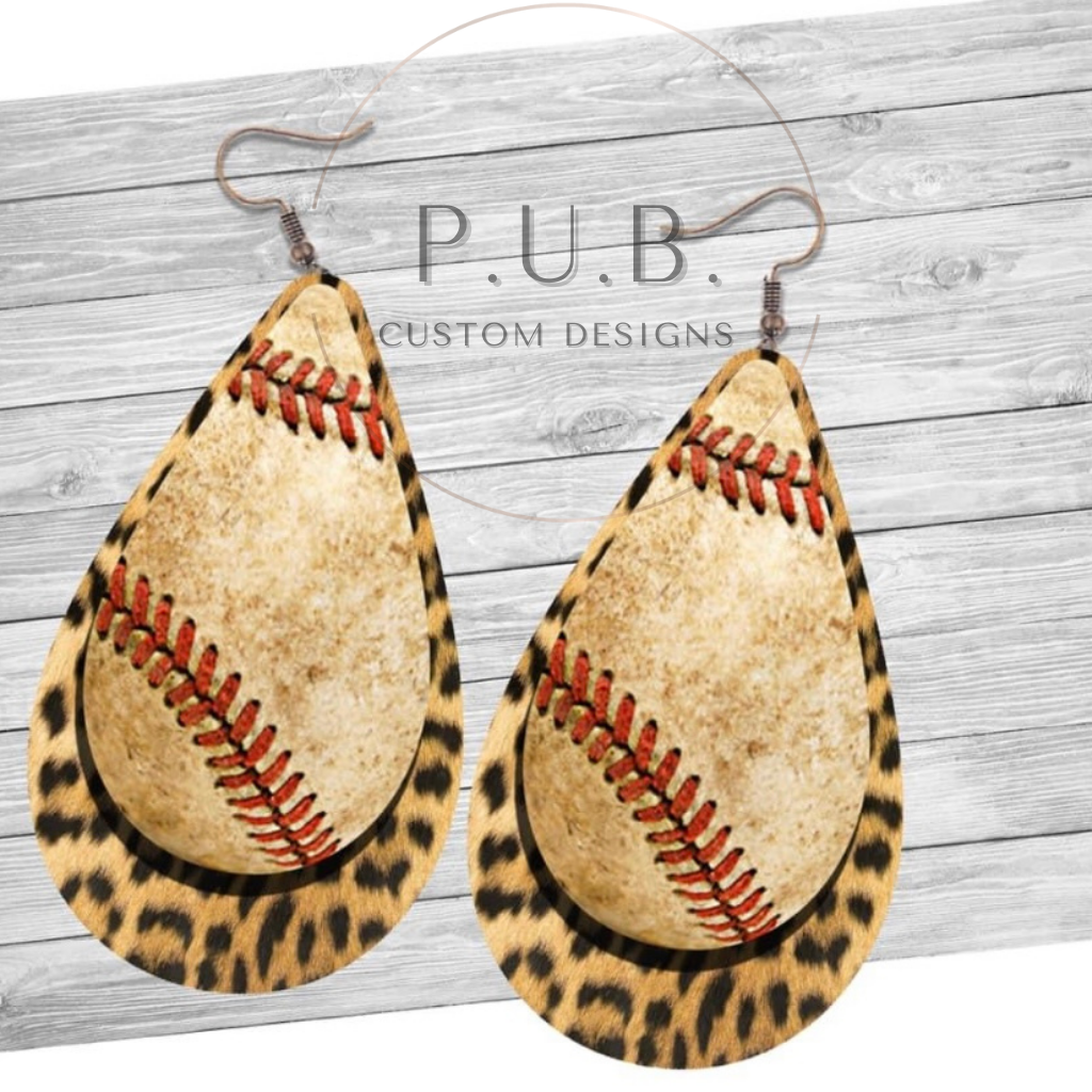 Baseball and Leopard Earrings