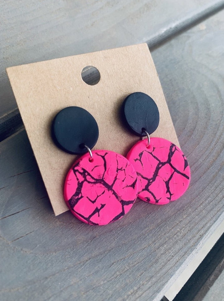 Clay Hot Pink Cracked Dangles