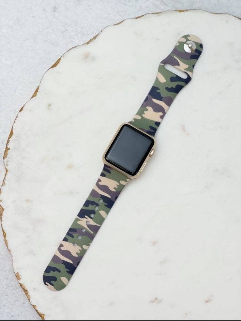 S/M Green Camo Silicone Smart Watch Band