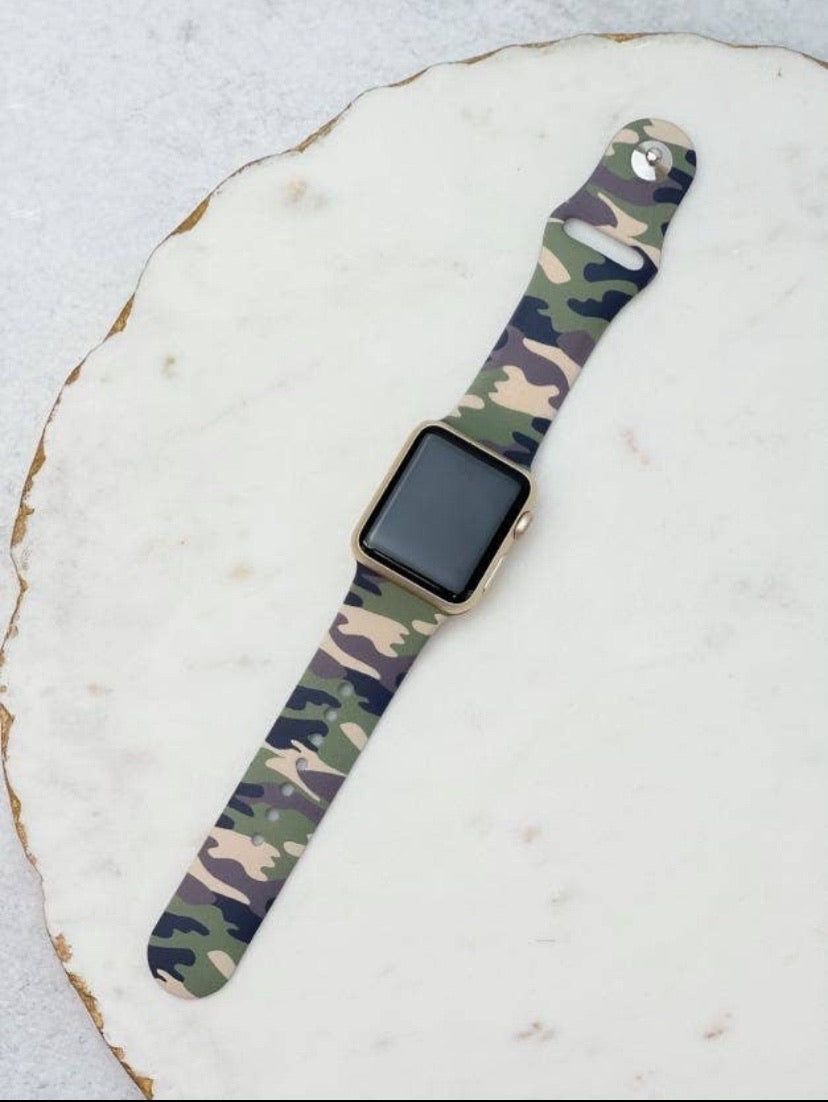 S/M Green Camo Silicone Smart Watch Band