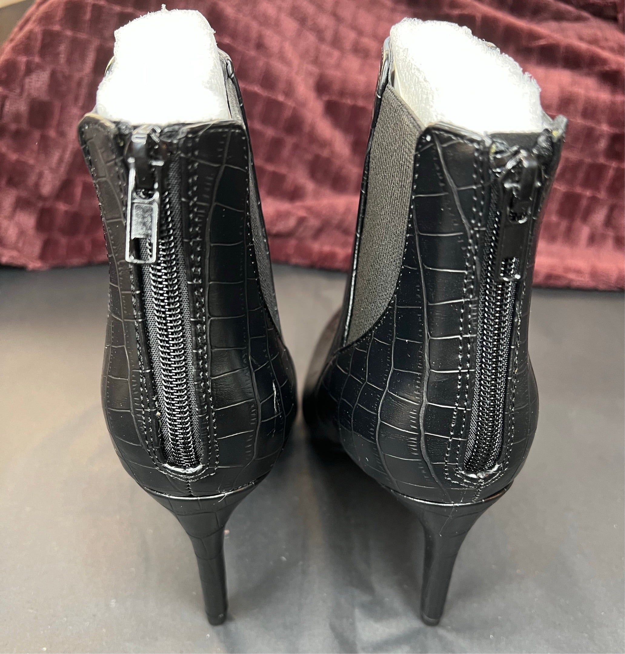 Black Croc Heeled Booties