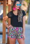 Leopard Color Splash Drawstring Shorts